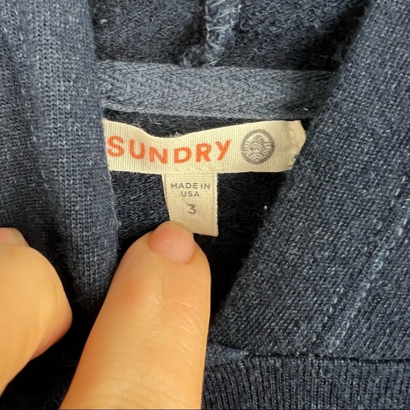 SUNDRY Navy Blue Hoodie with Multicolored Star Print Graphic, Size 3 (Large) - Picture 7 of 7
